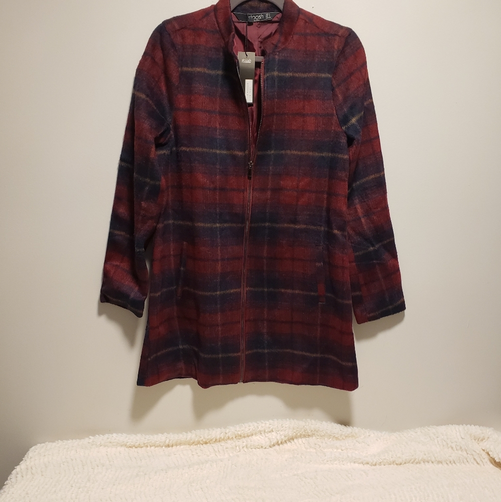 Burgundy Plaid  Zip Jacket